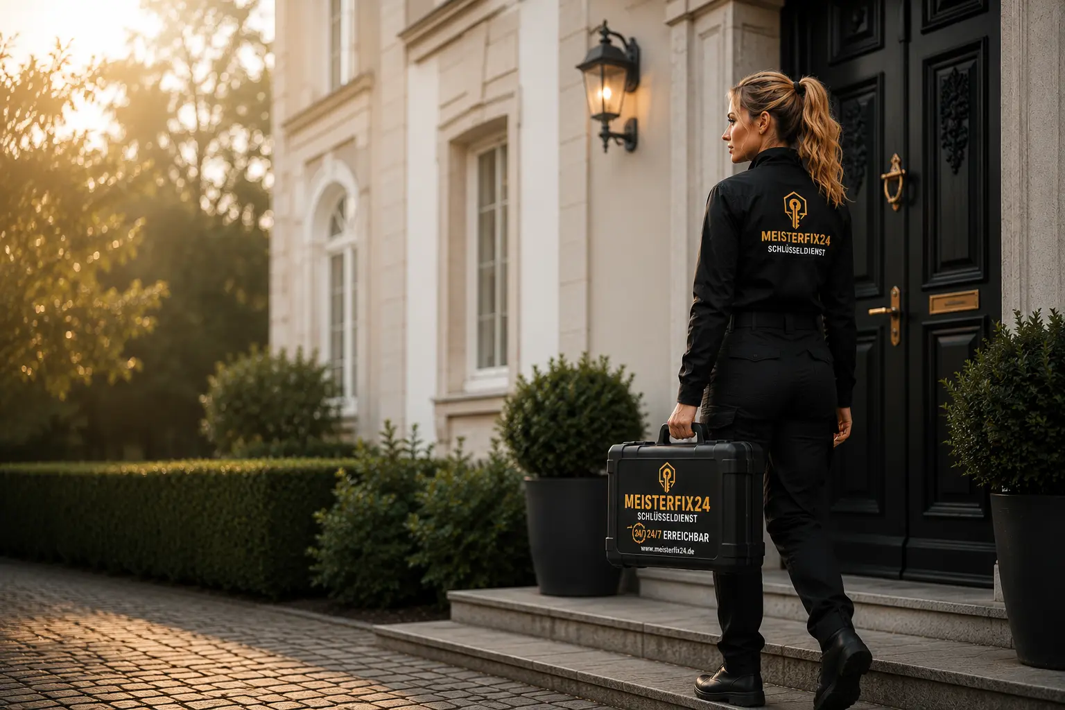 Schlüsseldienst Techniker vor einer Haustür